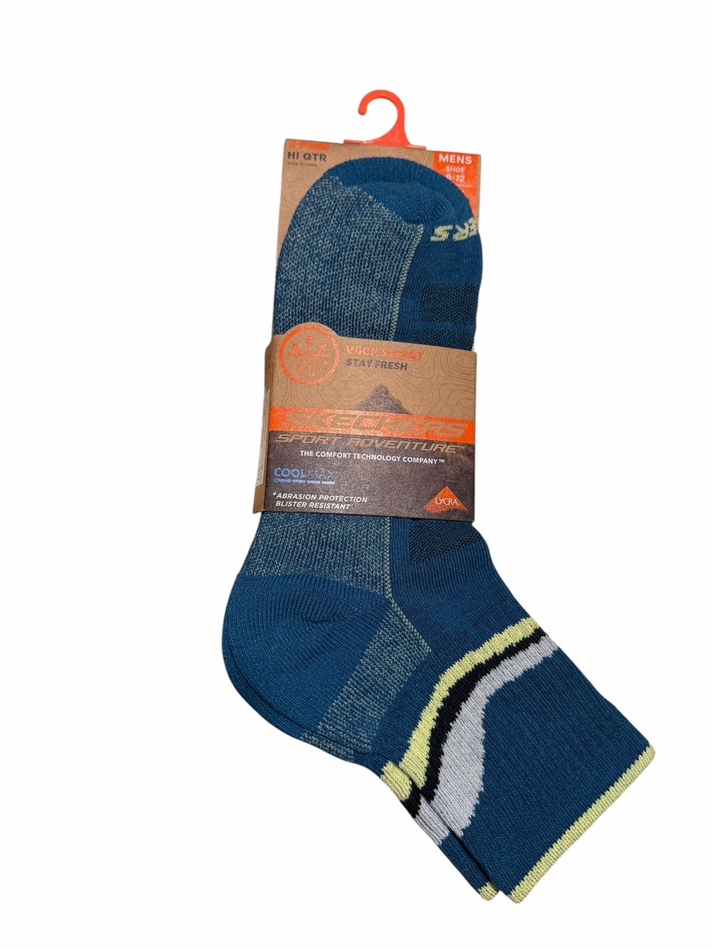 Skechers Men's Blue Crew Athletic Socks with Yellow & White Accents